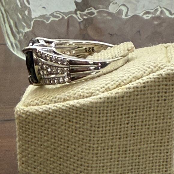 5.99CT OVAL BLACK SPINEL 0.75CTW ROUND WHITE CZ RHODIUM OVER STERLING SZ 8 - Picture 5 of 7